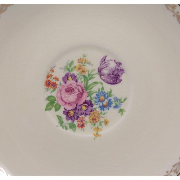 Vintage Paden City Pottery 6" Saucer Floral Laurel Leaves Gold Trim Regina? - Picture 2 of 9